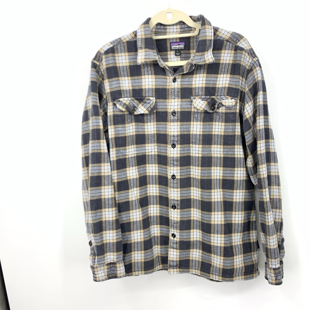Patagonia Men Size Large Shirt Fjord Flannel Button Down Top Organic Cotton Gray